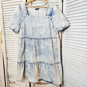 Reitmans Acid Wash Denim Tiered Babydoll Dress 100% Cotton Medium